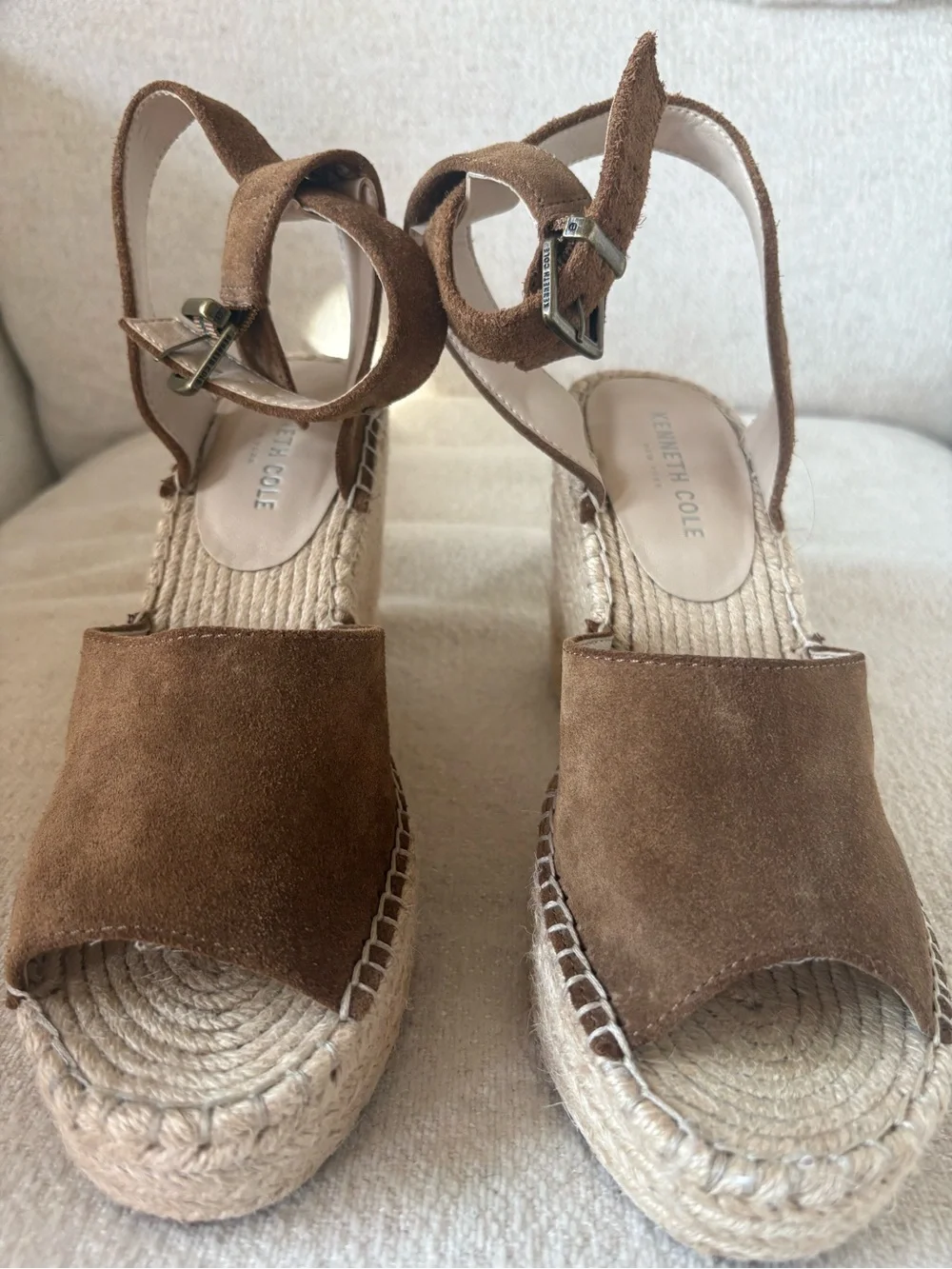 Kenneth Cole Brown Suede Espadrille Wedge Sandals with Ankle Strap